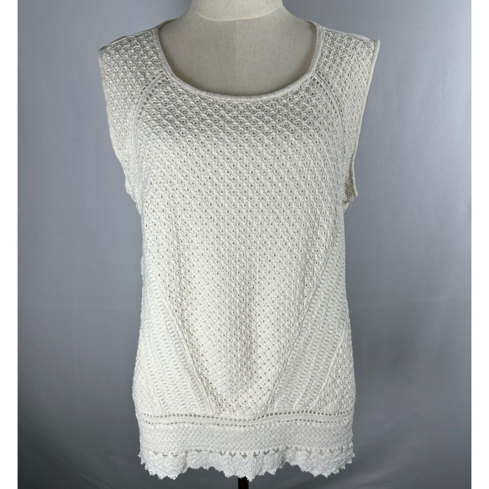 Bob Timberlake 100% Cotton Crochet Knit Sleeveless Top L Cream Cottagecore Boho